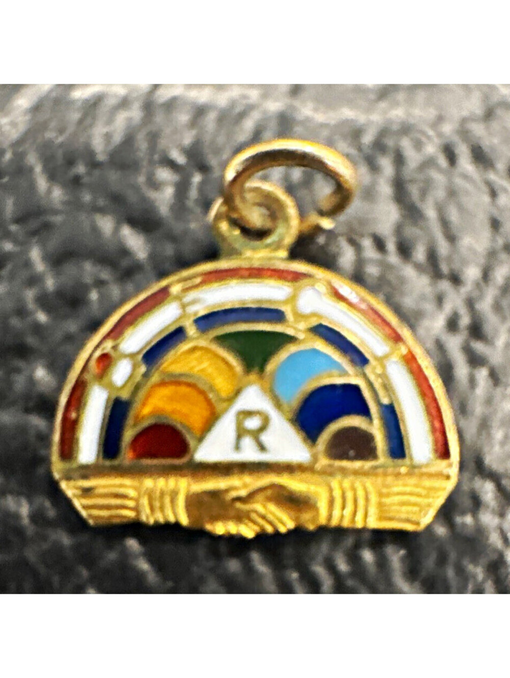 VTG Masonic Rainbow For Girls Enamel Charm Pendant 1/20 12K Gold Filled IORG